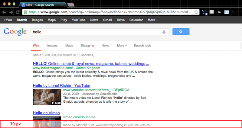 What 30 pixels looks like on a Google Search results page