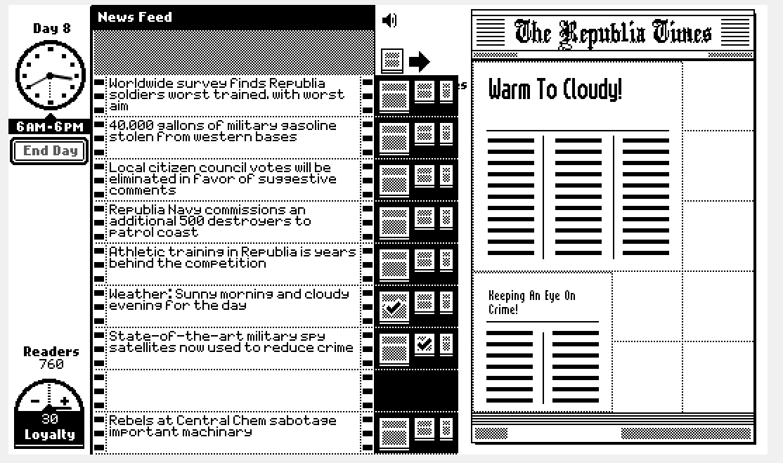 It's going to be a slooow news day at the Republia Times, if I want my family to survive.
